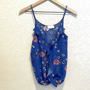 Braeve Blue Floral Ruffle Front Cami Tank Size Small